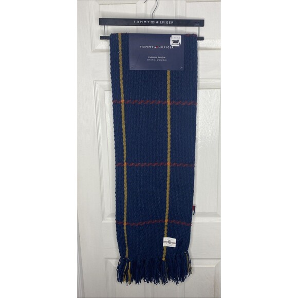 Tommy Hilfiger Chenille Throw 50"x70" Navy Blue Yellow Red NWT - Picture 1 of 8
